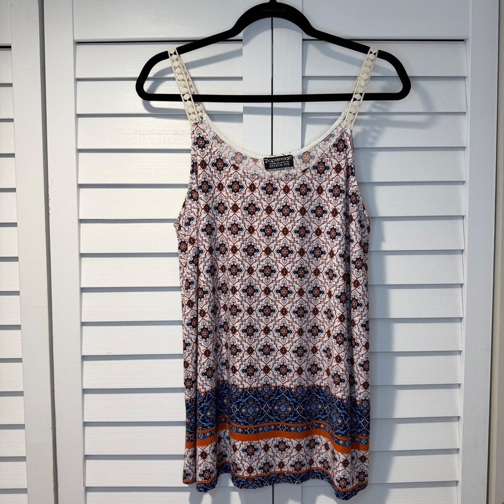 Papermoon Stitch Fix Womens XL Tank Top Geometric Lace Strap Blue Orange‎